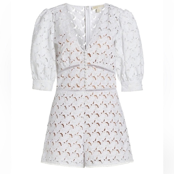 Michael Kors White Lace Floral Hemp Romper - Picture 1 of 7